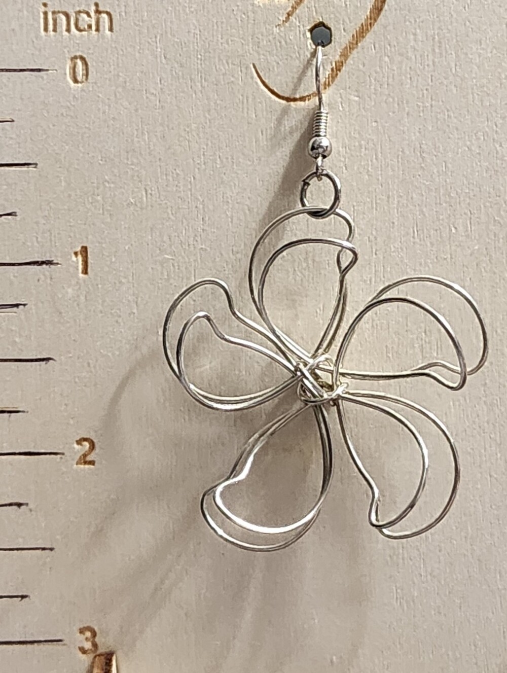 Silvertone Floral Wire Drop Earrings - Picture 3 of 6